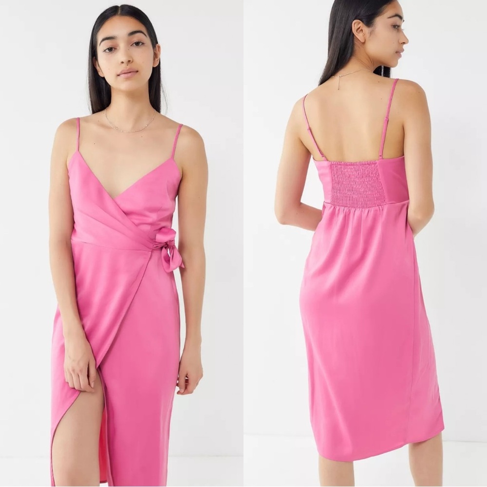 Urban Outfitters Pink Satin Quinn Wrap Midi Dress - S